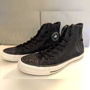 Converse All Star High Top Black Glitter with Zipper Size 9 Woman